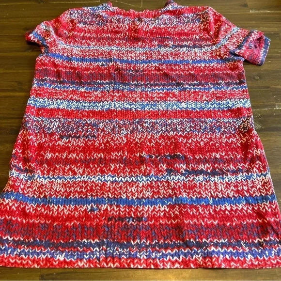 Tory Burch Tee Shirt T-Shirt Printed Prima Cotton Red Blue XS Striped - Picture 5 of 8